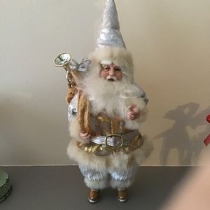 GOLD & SILVER FABRIC SANTA CLAUS FIGURINE